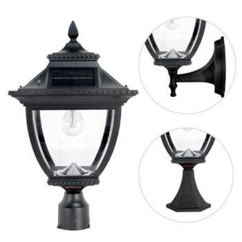 Image for Gama Sonic® Pagoda Bulb Solar Lamp - Wall/pier/3 Inch Fitter Mount Black Aluminum from HD Supply