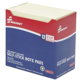 Image for Skilcraft Self-Stick Note Pads, 3 X 5, Yellow, 100 Sheets, Package Of 12 from HD Supply