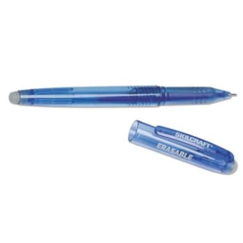 SKILCRAFT Erasable Re-Write Stick Gel Pen, 0.7mm, Blue Ink/Barrel, Package Of 12