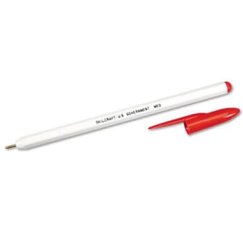 Image for Skilcraft Stick Ballpoint Pen, Medium 1mm, Red Ink, White Barrel, Package Of 12 from HD Supply