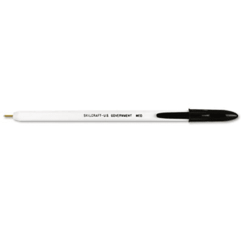 Image for Skilcraft Stick Ballpoint Pen, Medium 1mm, Black, White Barrel, Package Of 12 from HD Supply