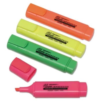 Skilcraft Flat Fluorescent Highlighter, Chisel, Assorted Colors, Package Of 4
