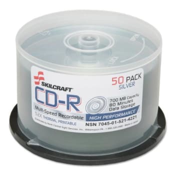 Skilcraft Cd-R Disc, 700mb/80min, 52x, Spindle, Package Of 50
