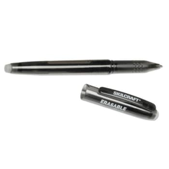 Skilcraft Erasable Write Stick Gel Pen, 0.5mm, Black Ink/Barrel, Package Of 12