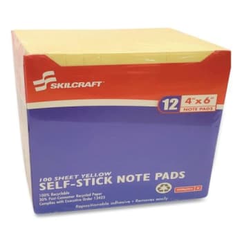 Image for Skilcraft Self-Stick Note Pads, 4x6, Unruled, Yellow, 100 Sheets, Package Of 12 from HD Supply