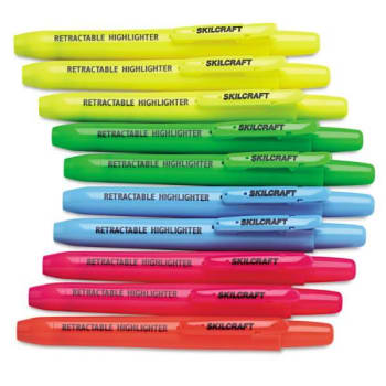 Image for Skilcraft Retractable Highlighter, Chisel Tip, Assorted Colors, Package Of 10 from HD Supply
