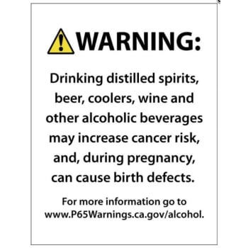 Image for Spindle Prop 65 Alcohol Warning Entrance from HD Supply