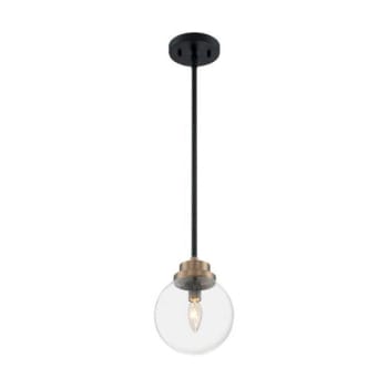 Image for Satco® Axis 1 Light Pendant Fixture, Matte Black, Brass Accents Clear Glass from HD Supply