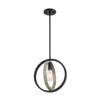Image for Satco® Augusta 1 Light Mini Pendant Fixture, Black With Gray Wood Finish from HD Supply