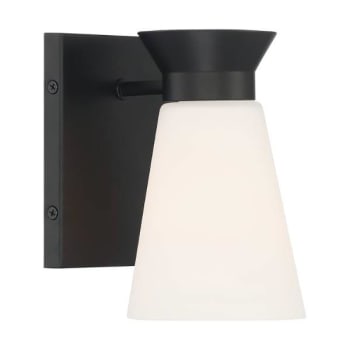 SATCO® Caleta 1 Light Wall Sconce Fixture, Black, Frosted Cylindrical Glass
