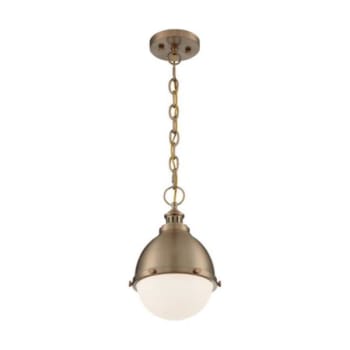 Satco® Ronan 1 Light Small Pendant Fixture, Burnished Brass, Etched Opal Glass