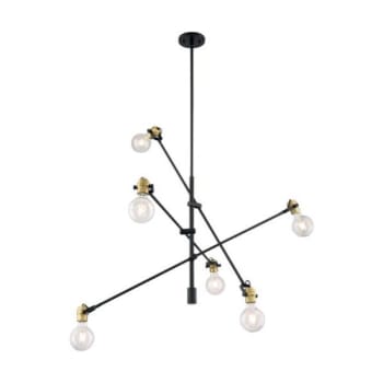 Satco® Mantra 6 Light Pendant Fixture, Black Finish With Brushed Brass Sockets