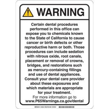 Image for Brady® Prop 65 Regulatory Sign Dental 10 Inch X 7 Inch Polyester Black On White from HD Supply