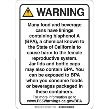 Brady® Prop 65 Regulatory Sign BPA Liners 10x 7 inch Polyester Black On White