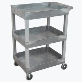 Image for Luxor 24 X 18 Plastic Utility Tub Cart 3 Shelf-Gray With Heavy Duty 5 Casters from HD Supply