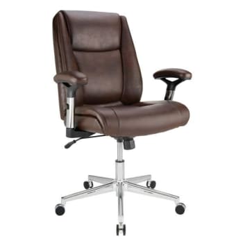 Realspace® Densey Bonded Leather  Mid-Back Manager'S Chair, Brown/Black/Silver