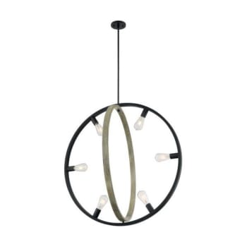 Image for Satco®  Augusta 6 Light Pendant Fixture, Black With Circular Gray Wood Finish from HD Supply