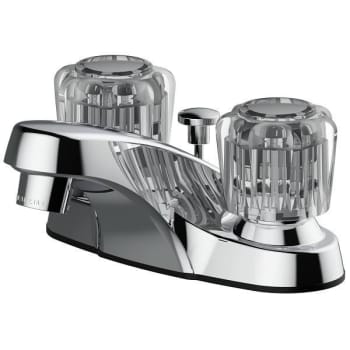 Seasons® Two-Handle Centerset Bathroom Faucet With Acrylic Knobs And Quick Install Pop-Up In Chrome