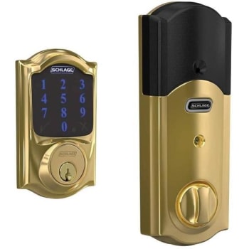 Image for Schlage Residential Smart Access Deadbolt Camelot Escutcheon Bright Brass Finish from HD Supply