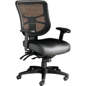 Alera® Elusion Series Mesh Mid-Back Multifunction Chair, Black Leather