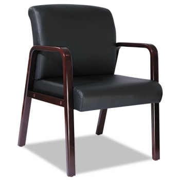 Alera® Reception Lounge Series Guest Chair, Mahogany/Black Leather