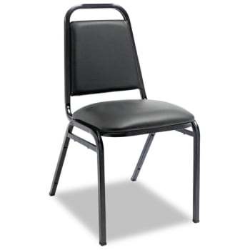 Alera® Padded Steel Stack Chair w/Square Back, Black Vinyl/Frame, 4/Carton
