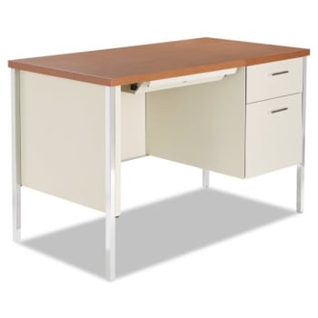 Image for Alera® Single Pedestal Steel Desk, Metal Desk, Cherry/putty from HD Supply