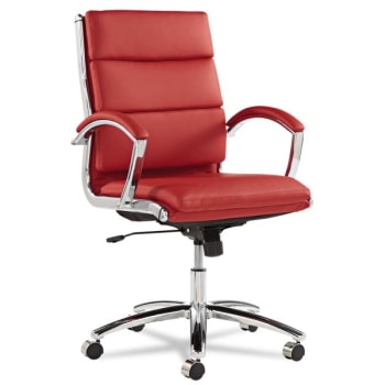 Alera® Neratoli Series Mid-Back Swivel/Tilt Chair, Red Leather, Chrome Frame