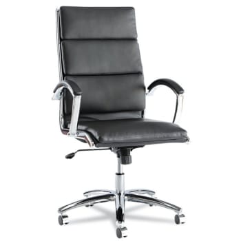 Alera® Neratoli Series High-Back Swivel/Tilt Chair, Black Leather, Chrome Frame