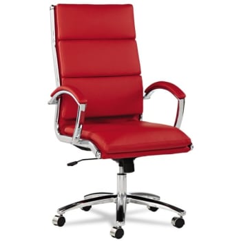 Alera® Neratoli Series HighBack Swivel/Tilt Chair, Red Leather, Chrome Frame