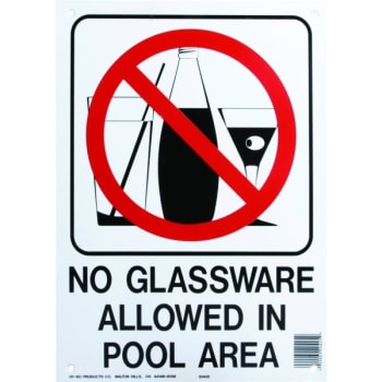 HY-KO "No Glassware Allowed In Pool Area" Pool Sign, Polyethylene, 10 x 14"