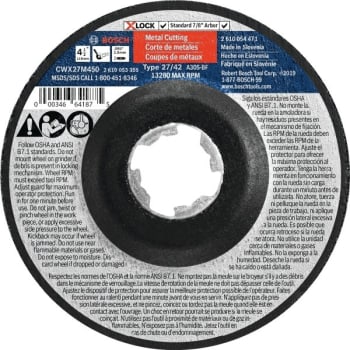 Image for Bosch X-Lock Arbor 30 Grit Metal Cutting And Grinding Abrasive Wheel from HD Supply