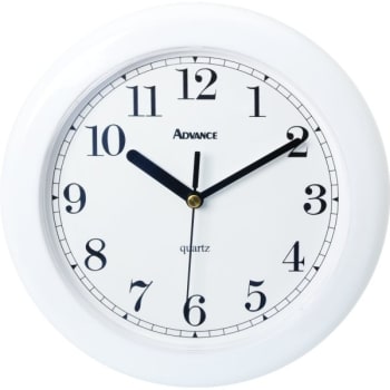 Geneva Clock Company Round Plastic Wall Clock 8 Inch, White, White Face, Black Dial
