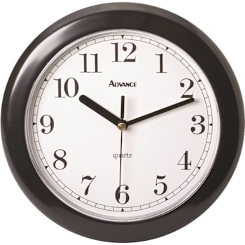 Geneva Clock Company Round Plastic Wall Clock 8 Inch, Black, White Face, Black Dial