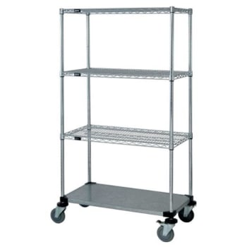 Quantum Storage Systems® 3-Wire/1 Solid Shelf Mobile Cart 18w X 48l X 69h Inch - Chrome