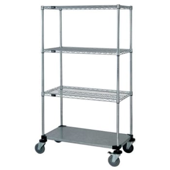 Quantum Storage Systems® 3-Wire/1 Solid Shelf Mobile Cart 24w X 36l X 69h Inch - Chrome
