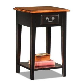 Leick Home One Drawer Square Side Table With Shelf,Medium Oak And Slate Black