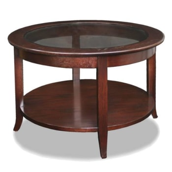 Leick Home Round Glass Top Coffee Table With Shelf,Chocolate Oak