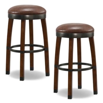 Leick Home Wood Cask Stave Bar Height Stool With Faux Leather Seat, Package Of 2
