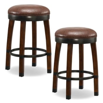 Image for Leick Home Wood Cask Stave Counter Stool, Faux Leather,sienna/sable,package Of 2 from HD Supply