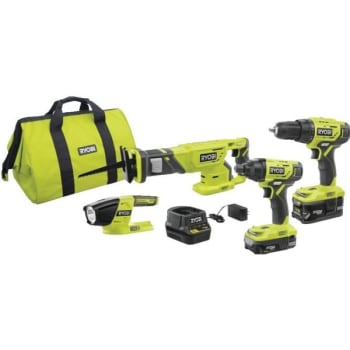 Image for Ryobi® 18-Volt One+ Lithium-Ion Cordless 4-Tool Combo Kit from HD Supply