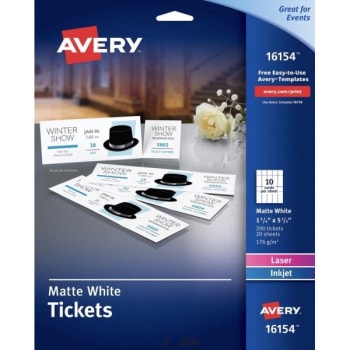 Avery® Printable Tickets, 1-3/4" x 5-1/2", White, Pack Of 2