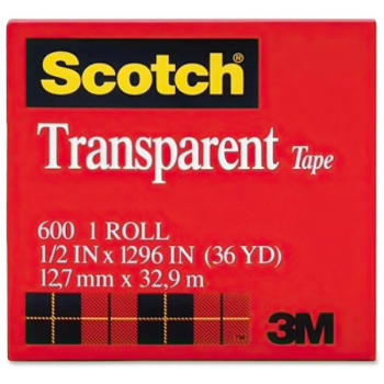 Scotch® Transparent Tape 1" Core, 1/2" Wide