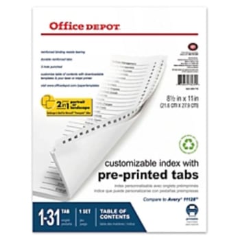 Image for Office Depot® Table Of Contents Customizable Index Tabs, 1-31, Black / White from HD Supply
