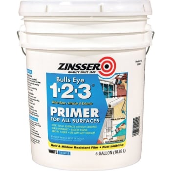 Zinsser 5 Gal Bulls Eye 1-2-3 Water-Based Primer Sealer Flat White 1PK