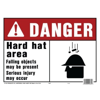 Image for HY-KO "DANGER HARD HAT AREA" Sign, Polyethylene, 14 x 10", Package Of 5 from HD Supply