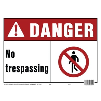 Image for HY-KO "DANGER NO TRESPASSING" Sign, Polyethylene, 14 x 10", Package Of 5 from HD Supply