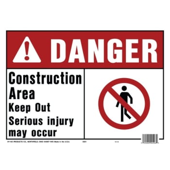 Image for HY-KO "DANGER Construction Area" Sign, Polyethylene, 14 x 10", Package Of 5 from HD Supply