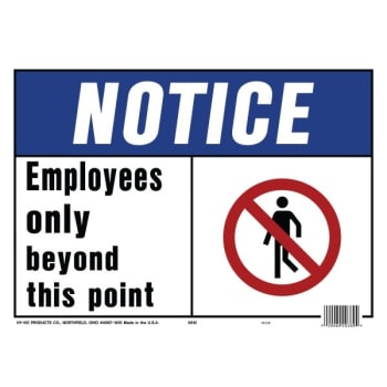 Image for HY-KO "Notice Employees Only" Sign, Polyethylene, 14 x 10", Package Of 5 from HD Supply