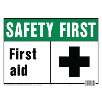 Image for HY-KO "Safety First  - First Aid" Sign, Polyethylene, 14 x 10", Package Of 5 from HD Supply
